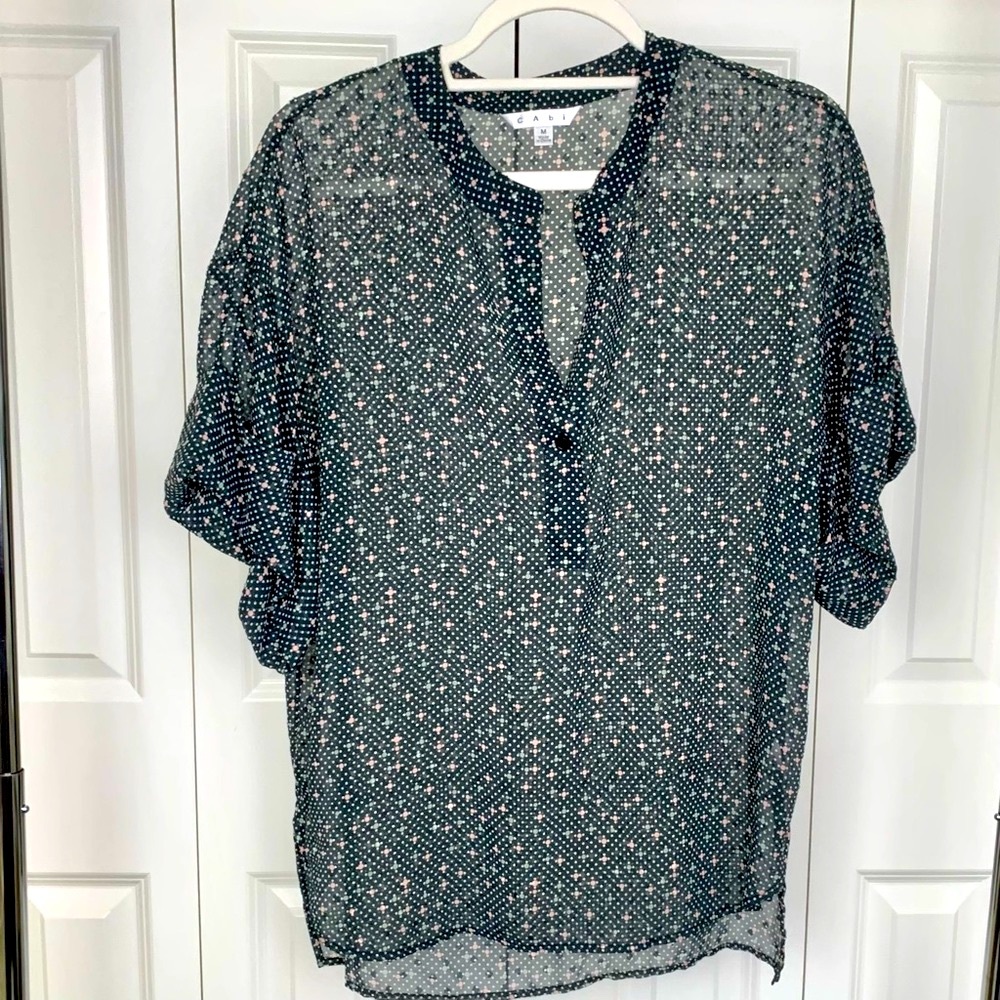 CAbi Black Sheer Polka Dot Blouse